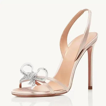 Xajzpa Sandals Black Shoes for Women Clear Heels Buckle Strap Large Size New Beige Bow Summer Girls Rhinestone Big Comfort Low